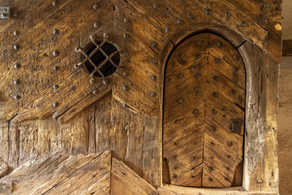 Wooden door in the gatehouse of Wartburg Castle, UNESCO World Heritage Site in Eisenach, Thuringia,
