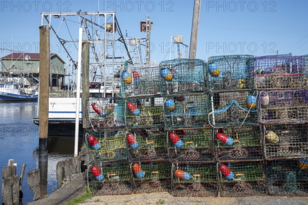 Shell Beach, Louisiana - Traps for blue crabs on a dock in St. Bernard Parish, southeast of New