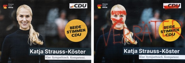 Comparison of two large posters for the 2025 federal election by the CDU with Katja Strauss-Köster,