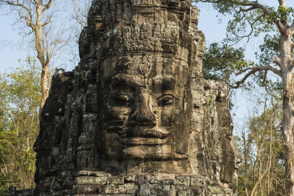 Tor tor with huge faces to Angkor Thom, Angkor Wat, Angkor, UNESCO World Heritage Site, Siem Reap,