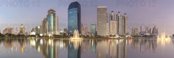 Benjakitti Park, eastern water zone with water fountain, a municipal park in the Khlong Toei