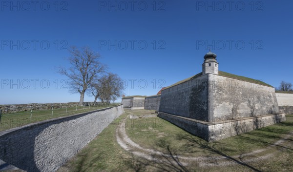 Fortress wall and moat of the Hohenzollern fortress Wülzburg, a historic Renaissance fortress,