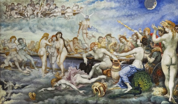 The Feast of the Gods, Orgy, painting by Jean-Baptiste Cariven (1843 to 1904, French painter),