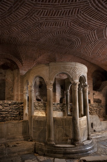 Interior view of the crypt, remains of the Roman baths, Hagios Demetrios church, also known as