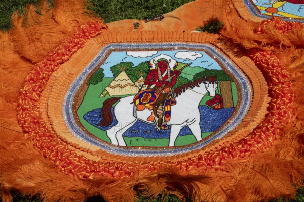 New Orleans, Louisiana - Detail of a costume worn in the Mardi Gras Indians' Super Sunday parade.