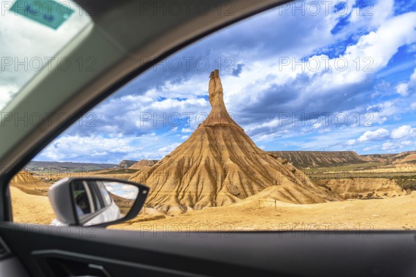 Exploring the breathtaking landscape of bardenas reales natural park in navarre, spain, admiring a