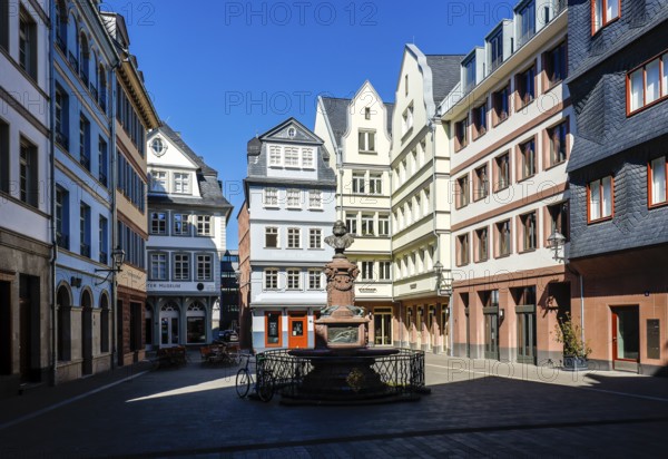 New Old Town, Hühnermarkt with Friedrich Stoltze Fountain, Frankfurt am Main, Hesse, Germany,