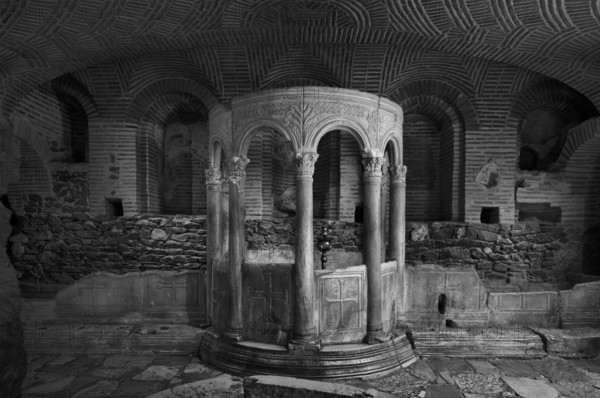 Interior view of the crypt, remains of the Roman baths, Church of Hagios Demetrios, also known as