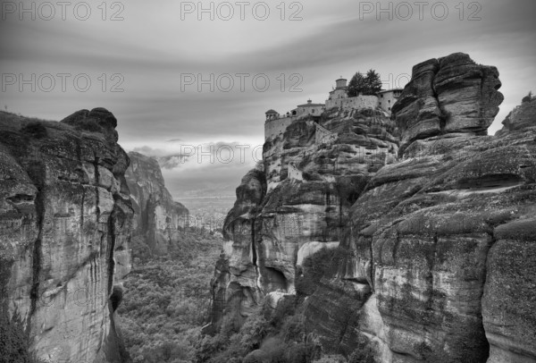 Monastery of Varlaam, Metéora Monasteries, Kalambaka, black and white, Trikala, Thessaly, Greece,