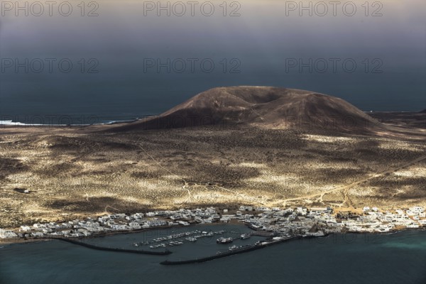 View from the Mirador del Rio, a viewpoint in the north of Lanzarote, down to the neighbouring