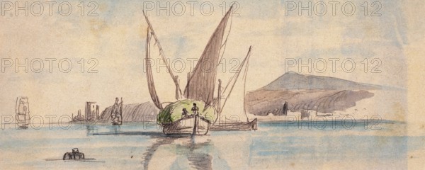 Diving fishermen on the Tagus River, Belem, Lisbon, Portugal, digital reproduction of a painting by