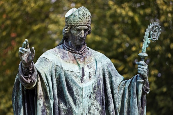 Bernward of Hildesheim, statue by Ferdinand Hartzer in the cathedral courtyard in Hildesheim, Lower
