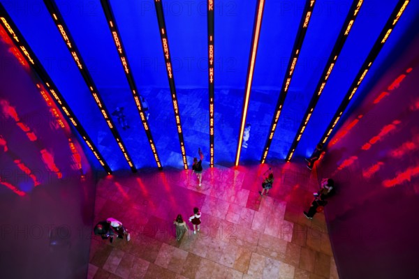 Guggenheim Museum, architect Frank Gehry, interior view, artist Jenny Holzer, Bilbao, Basque