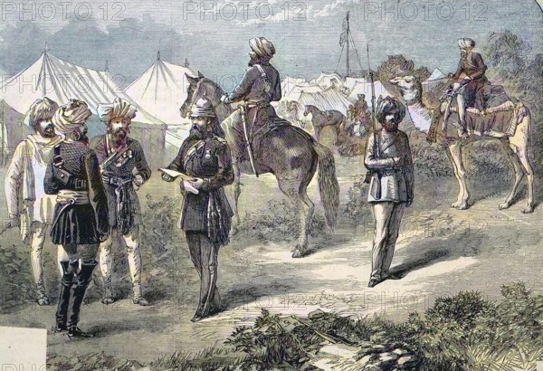 English troops in Abyssinia with local employees as auxiliaries, 1869, Ethiopia, Historic,