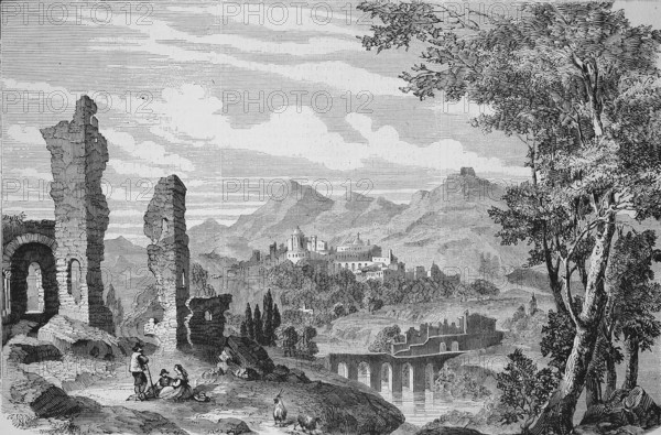 View of Monreale in 1869, Sicily, Italy, Historic, digitally restored reproduction of an original