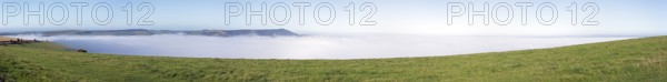 High fog over valley of River Adur, Shoreham by Sea, panoramic view, Photomerge, South Downs, West