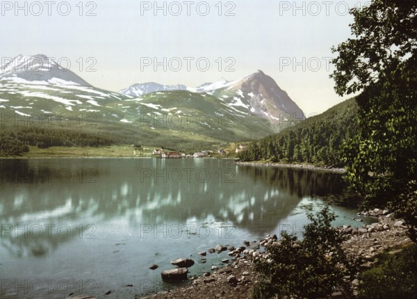 Lyngseidet, Lyngenfjord, fjord in Fylke Troms, Norway, View from 1885, Historical, digitally