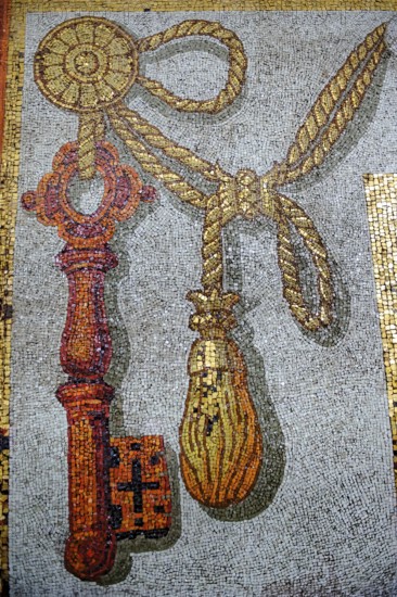 Mosaic of with key of Saint Peter key mosaic in dome of St Peter's Basilica, Vatican City, Vatican,