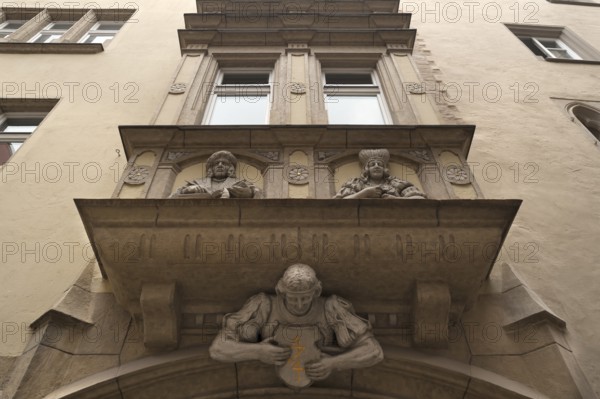 Decorative bay window of a rich town house from 1902, Watmarkt 3, Regensburg, Upper Palatinate,