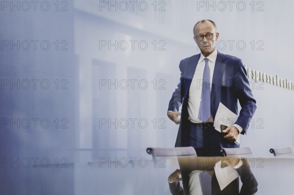 Friedrich Merz, CDU party chairman, recorded after the federal press conference on the consequences