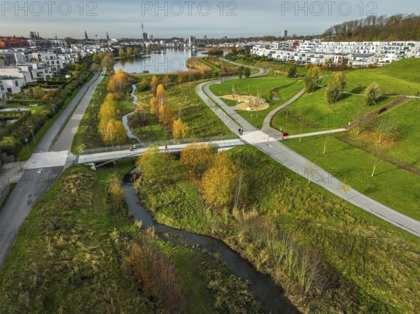Dortmund, North Rhine-Westphalia, Germany, Phoenix Lake, front of the renaturalised Emscher. The