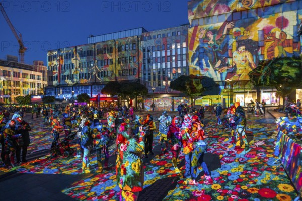 Essen Light Festival, in the city centre, light art on Kennedyplatz, the Berlin artist Daniel