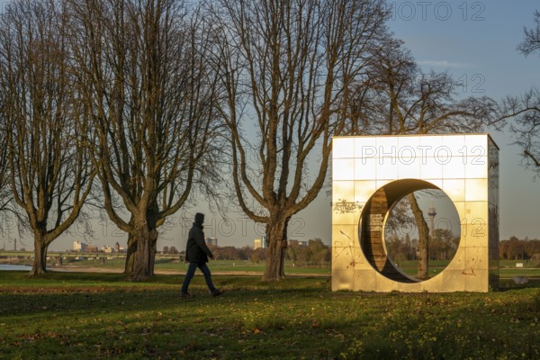 Rheinpark Neuss, cube structure as a recreation area, built as part of Euroga 2002plus, view of the