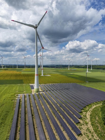 Wind farm near Marsberg, photovoltaic system, utilisation of land for renewable energies,