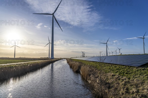 Solar park on the Slaperdijk dyke near the Eemshaven, test project, 17, 000 solar modules were
