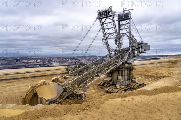 Opencast lignite mine Garzweiler 2, bucket wheel excavator 261 excavating the surface, near the