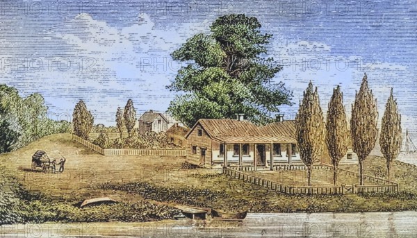 The first house built in Chicago, Illinois. From American Pictures Drawn With Pen And Pencil by Rev