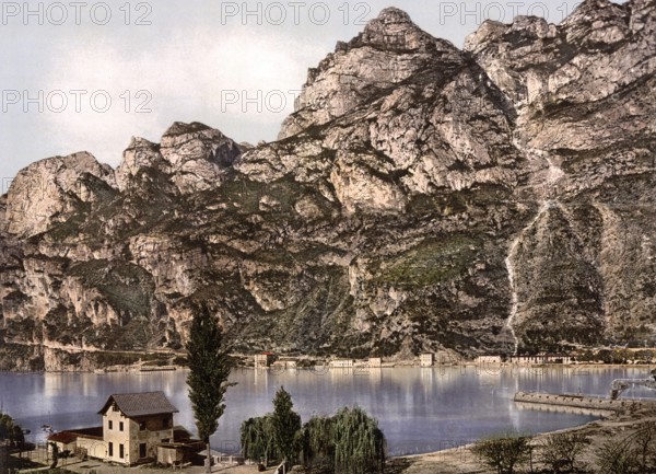 The Ponale Street, Riva, Lake Garda, Italy, Historical, digitally restored reproduction from a 19th