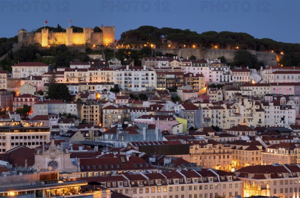 View from the viewpoint Miradouro de São Pedro de Alcântara to Castelo de São Jorge, city view,