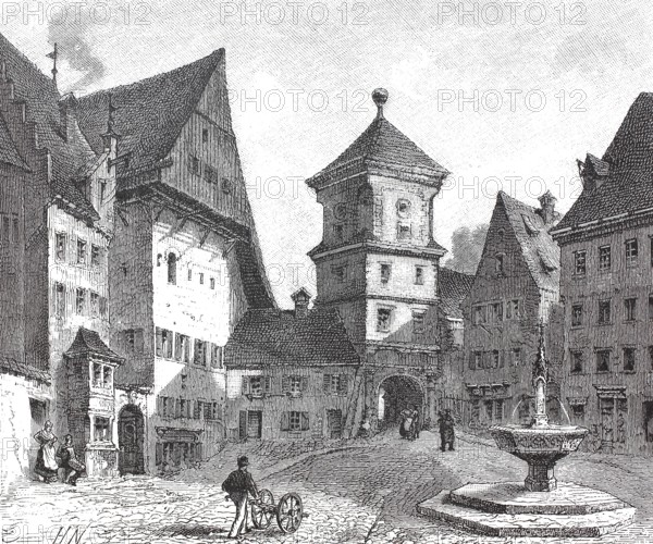 The Landau Tor tor of Landsberg in 1890, Bavaria, Germany, digital reproduction of an original 19th