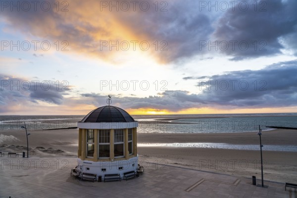 Music pavilion on the beach promenade, North Sea island of Borkum, sunset, East Frisia, Lower