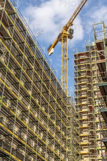 Construction site of a large building project on Huyssenallee in Essen, Huyssen Quartier,