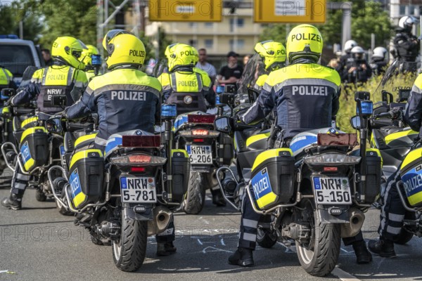 Police officers, police motorbikes, in action at the demonstration against the AFD party conference