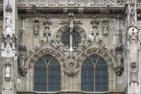 Detailed view of the main façade, 1385-1415, of the Gothic Regensburg Cathedral, St Peter's, start