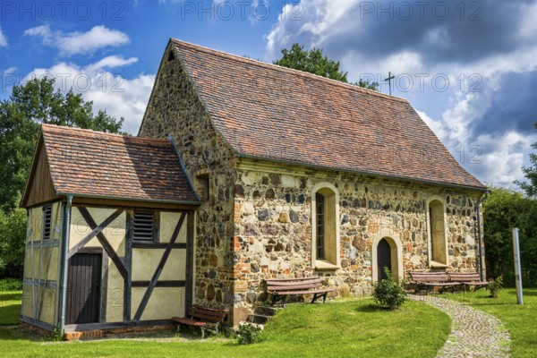 Elbe boatmen's church in Priesitz, Pretzsch Elbe, Bad Schmiedeberg, Saxony-Anhalt, Germany, Europe