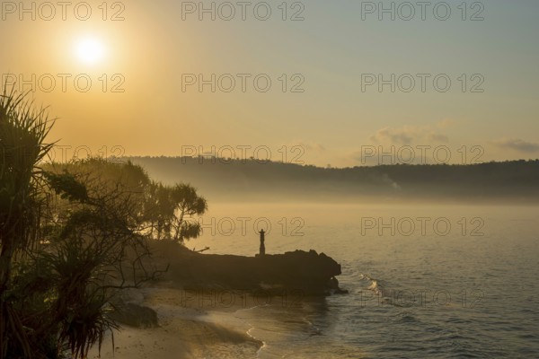 Bay of Nusa Lembongan in the morning, haze, morning mist, beach, bay, sea bay, coastal landscape,