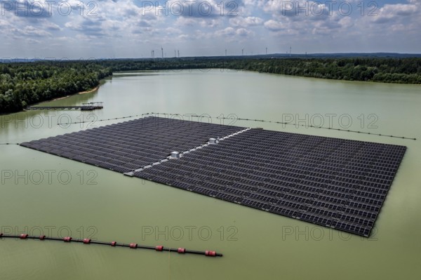Germany's largest floating solar power plant on the Silbersee III, a quarry pond no longer used for