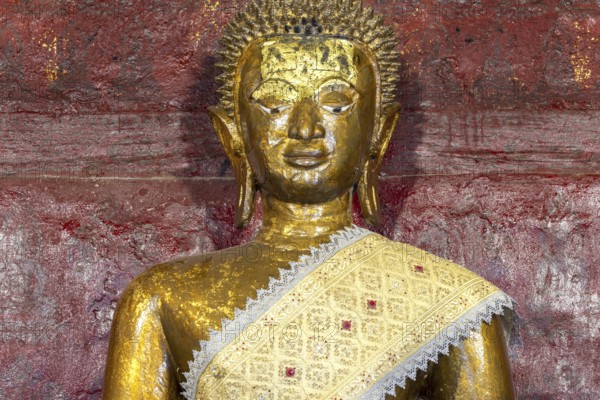 Golden Buddha statue, Bhumispara-mudra, Buddha Gautama at the moment of enlightenment, Wat Long