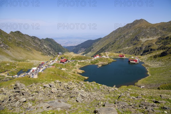 Romania: Lake Balea (Romanian: Balea Lac) from above. The lake is located at the summit of the