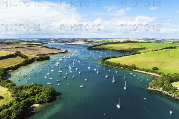 Salcombe and Mill Bay over Kingsbridge Estuary from a drone, Batson Creek, Southpool Creek, Devon,