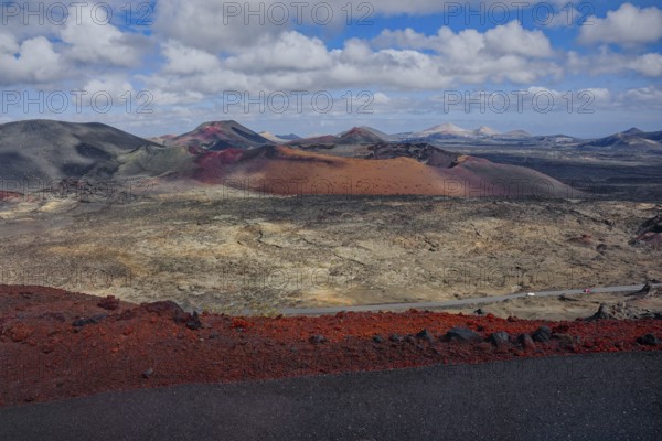 Volcanic landscape of the Fire Mountains, Montañas del Fuego, Timanfaya National Park, Lanzarote,