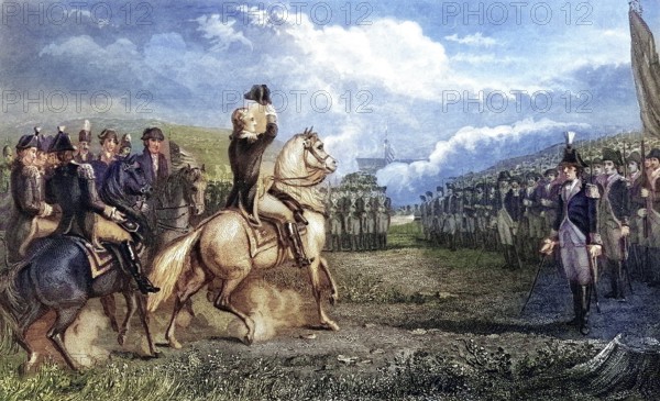 Washington takes command of the army in Cambridge Massachusetts USA 1775, George Washington,