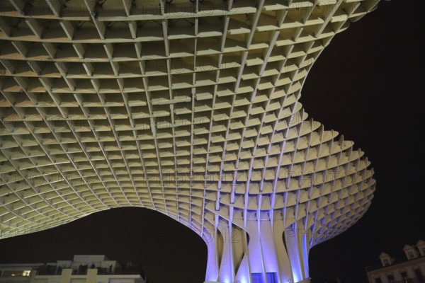 SEVILLE, SPAIN-OCTOBER 17, 2017: Metropol Parasol in Plaza de la Encarnacion, the biggest wooden