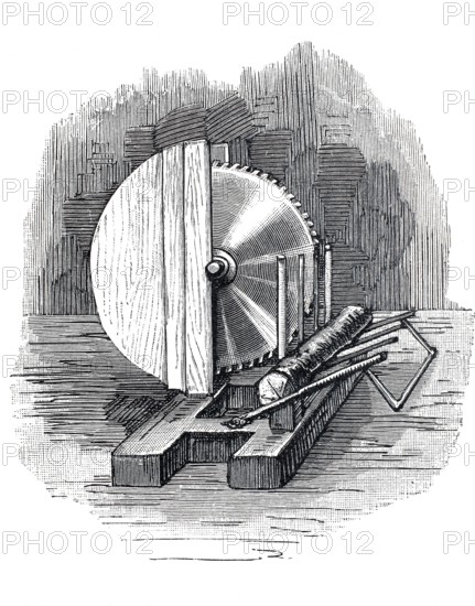 Exhibition on accident prevention in Berlin 1889, circular saw with safety device, digital