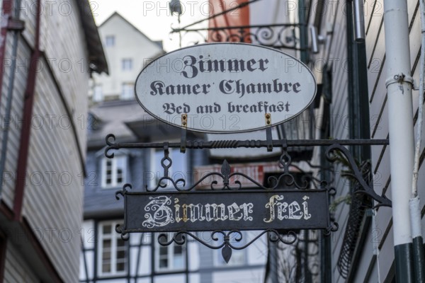 Hotel, Signs, Rooms available, Bed and Breakfast, Monschau, Old Town, Eifel, North