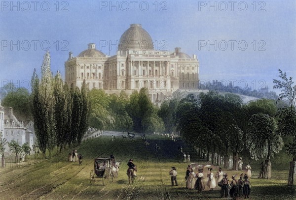 View of the Capitol Building in Washington USA, From a nineteenth century engraving by C. J.